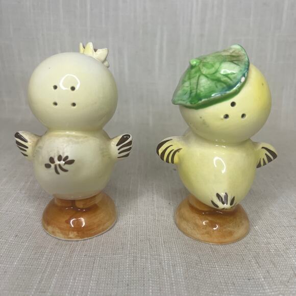Vintage 60s Sonsco Japan Anthropomorphic Chick Pepper Salt Set Big Eye Chickens - Picture 4 of 12